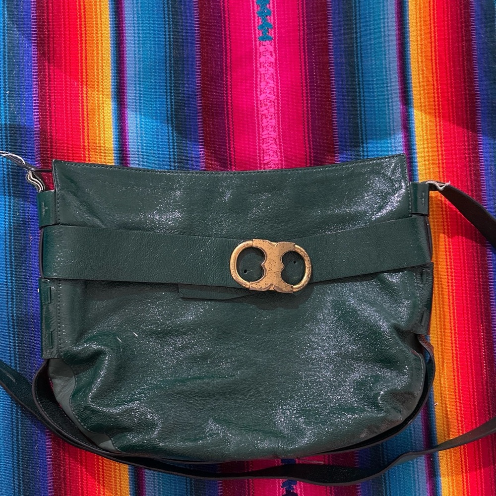 Tory Burch Green Patent Leather Gold Hardware Crossbody Satchel